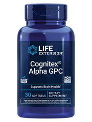 Life Extension frasco frontal de Cognitex Basics mostrando diseño y beneficio de soporte cognitivo