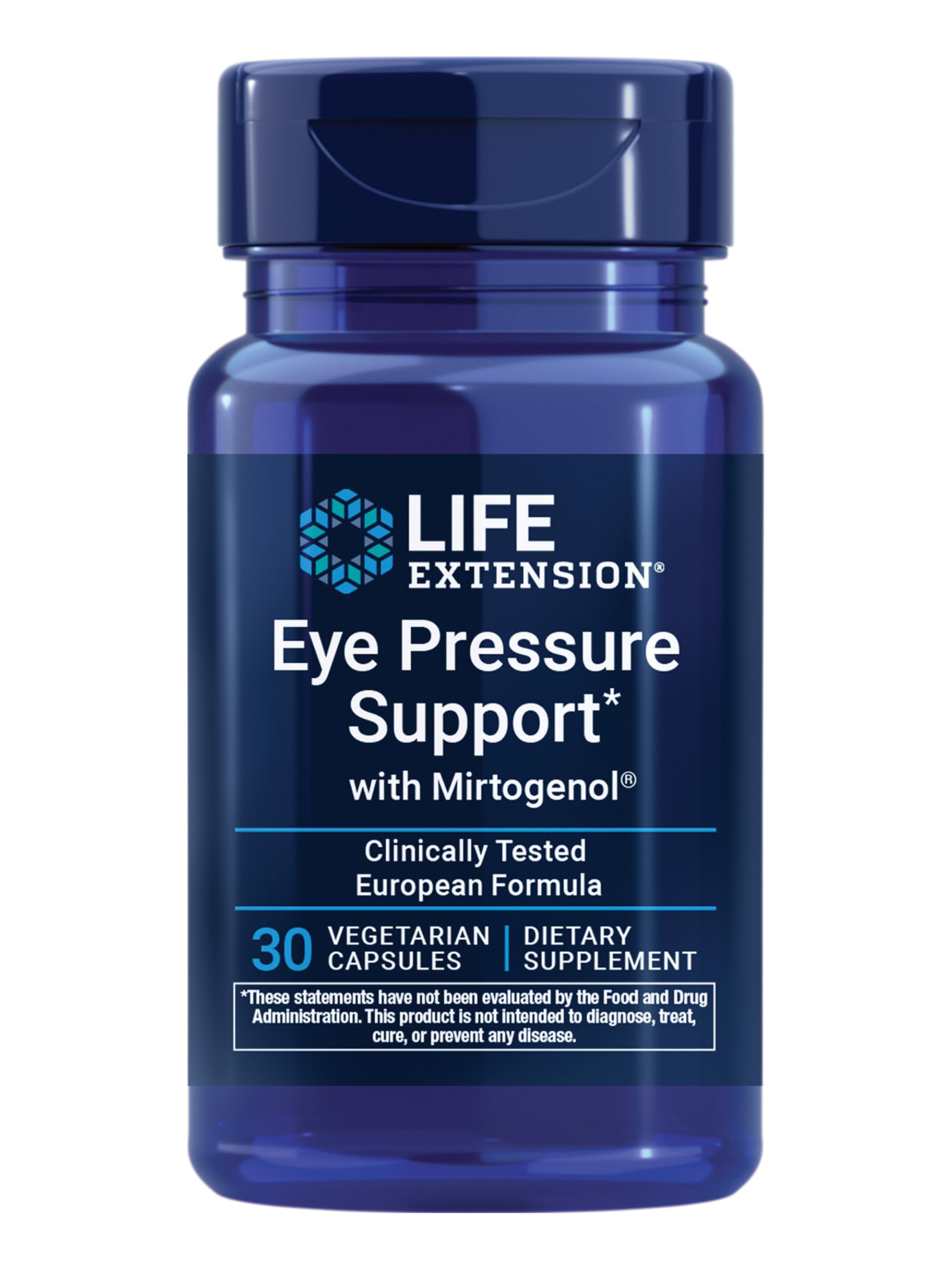 Life Extension frasco frontal mostrando etiqueta y beneficio ocular claro