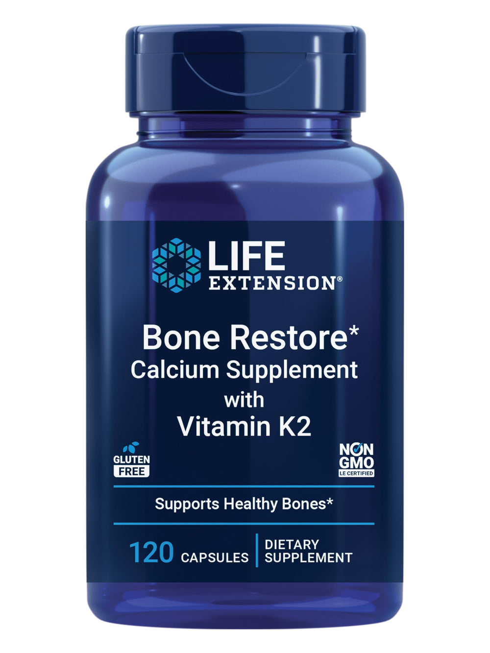 Life Extension envase frontal Bone Restore mostrando apoyo óseo