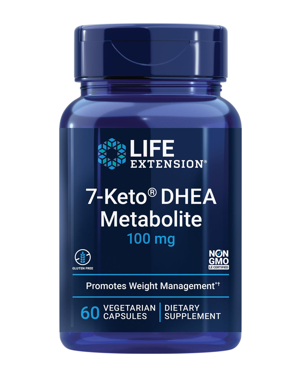 Life Extension envase frontal mostrando 7‑Keto y beneficios de control de peso