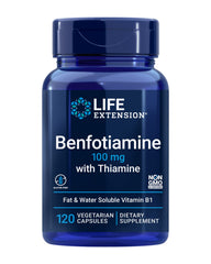 Life Extension envase frontal mostrando benfotiamina y 120 cápsulas beneficio claridad