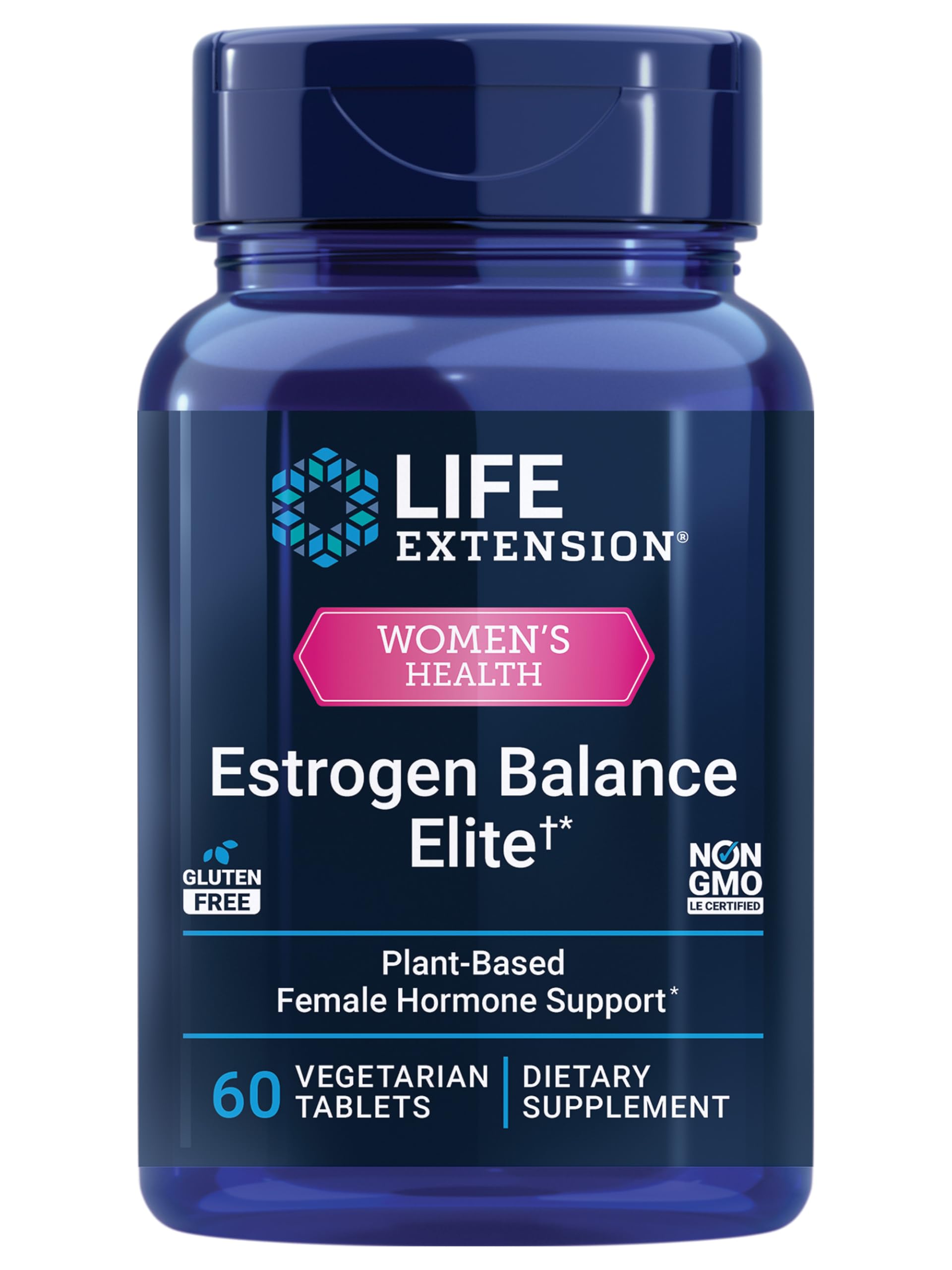 Life Extension envase frontal de Estrogen Balance Elite mostrando etiqueta y cantidad