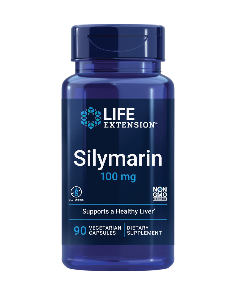 Life Extension frontal del paquete mostrando silymarin y beneficios