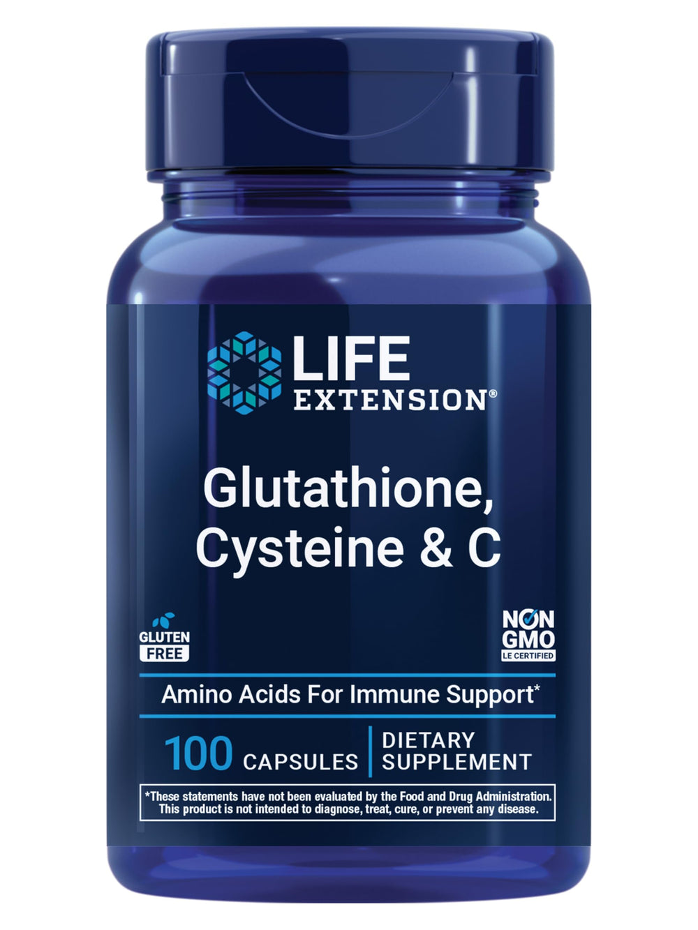 Life Extension Glutatión Cisteína Vitamina C, botella para apoyo antioxidante diario.
