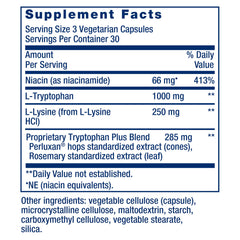 Life Extension ingredientes L-triptófano, niacina y L-lisina para apoyo equilibrado