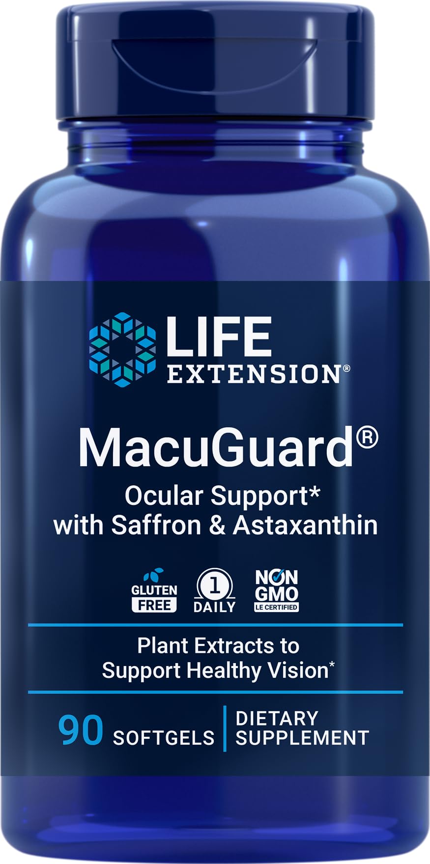 Life Extension empaque frontal mostrando 90 softgels y beneficios visuales