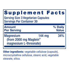Life Extension Neuro-Mag etiqueta de ingredientes mostrando magnesio L-treonato y pureza
