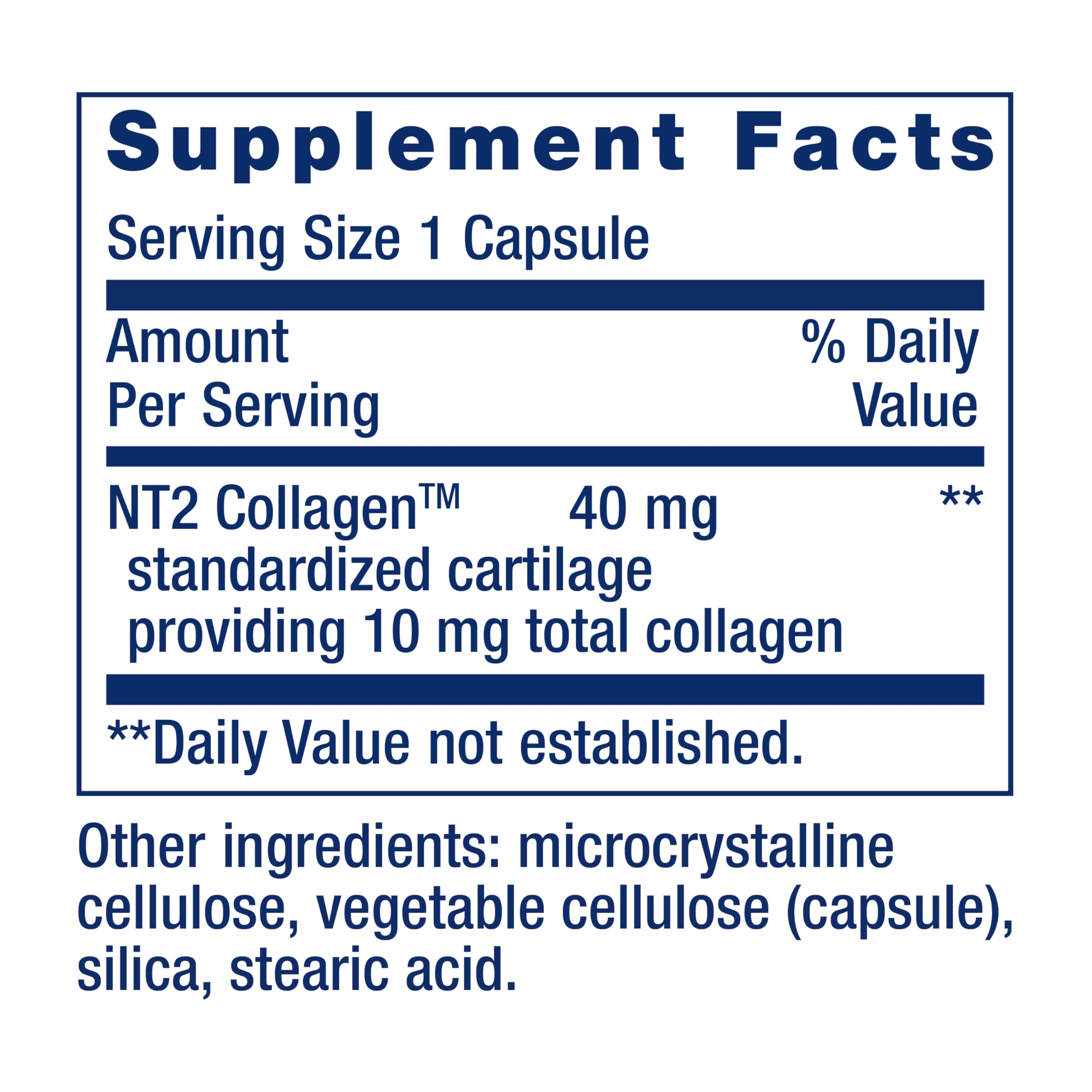 Life Extension etiqueta de ingredientes destacando colágeno tipo II y calidad