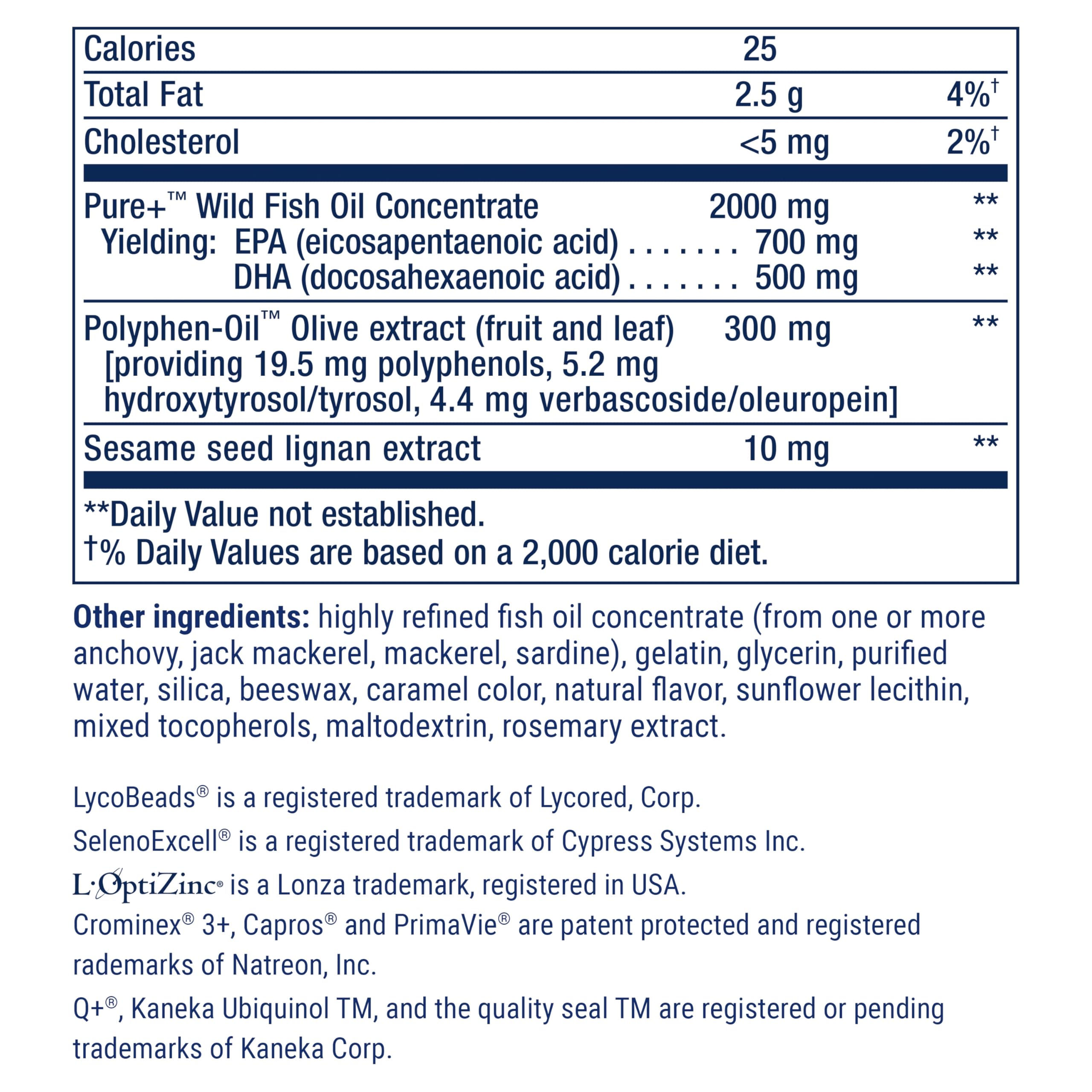 Life Extension omega-3 etiqueta del producto, EPA y DHA de calidad