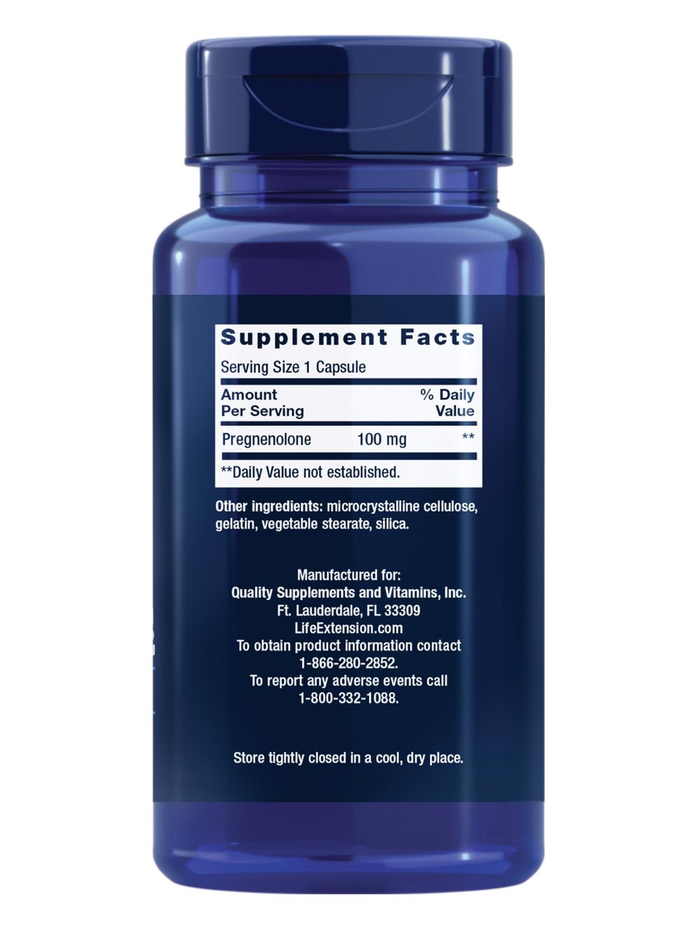 Life Extension cápsula en mano destacando 100 mg por dosis y conveniencia
