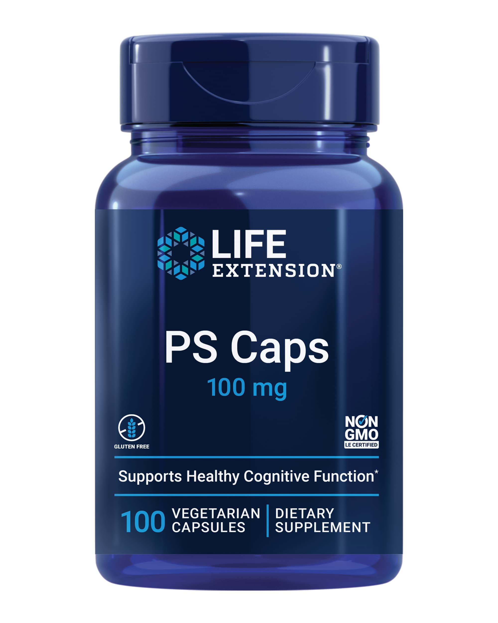 Life Extension frasco frontal mostrando 100 cápsulas y beneficios generales