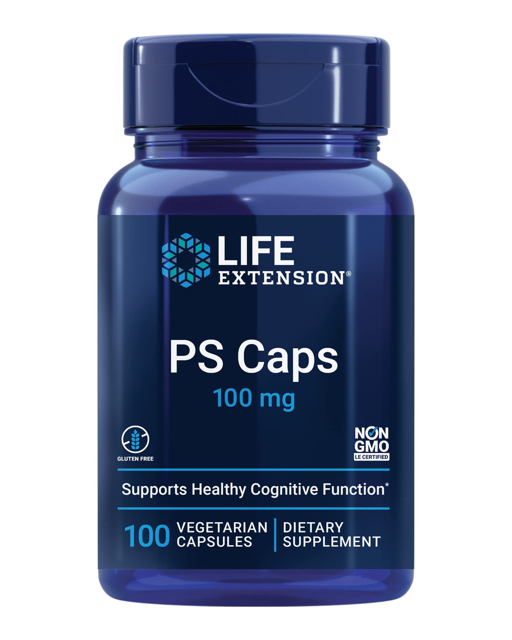 Life Extension frasco frontal mostrando 100 cápsulas y beneficios generales
