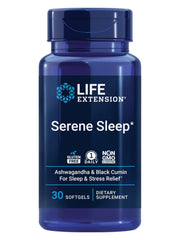 Life Extension frasco frontal mostrando serene sleep y beneficios para dormir