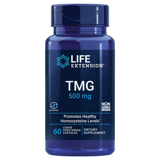 Life Extension frasco frente mostrando 60 cápsulas y beneficios claros