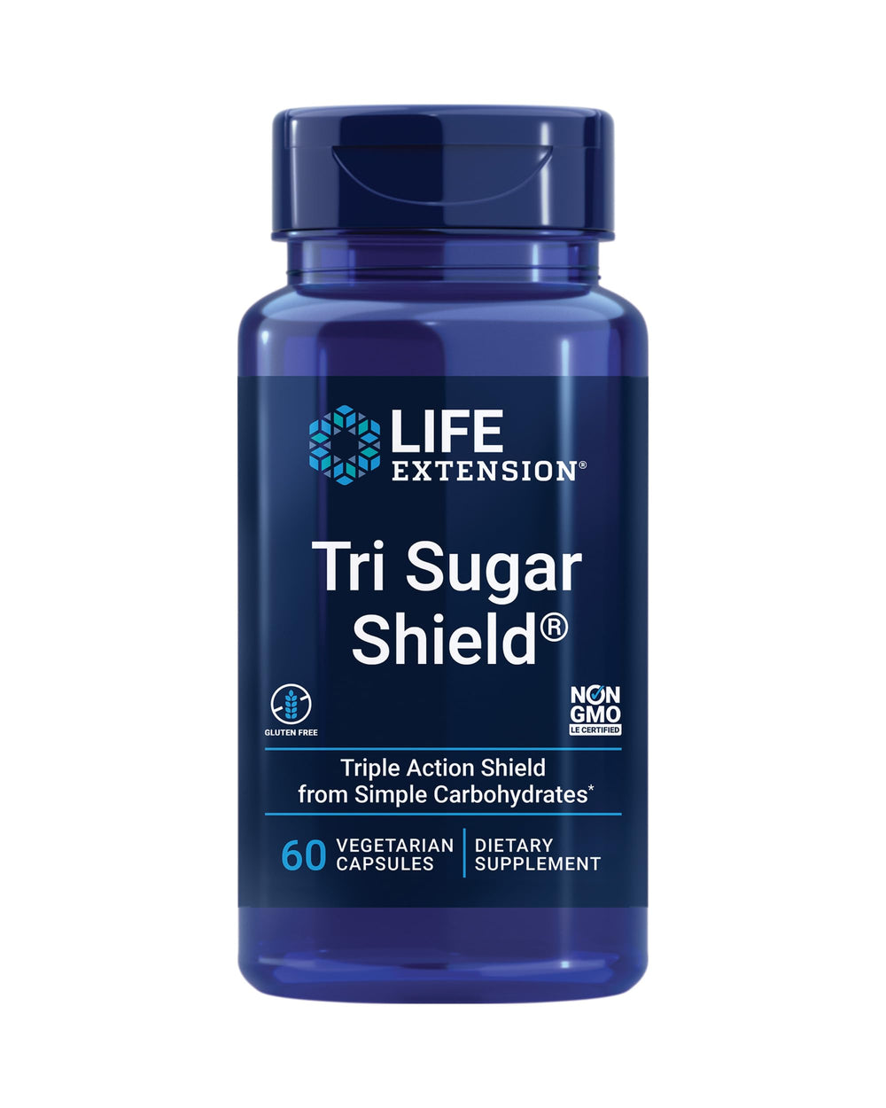 Life Extension frasco frontal mostrando 60 cápsulas y beneficios