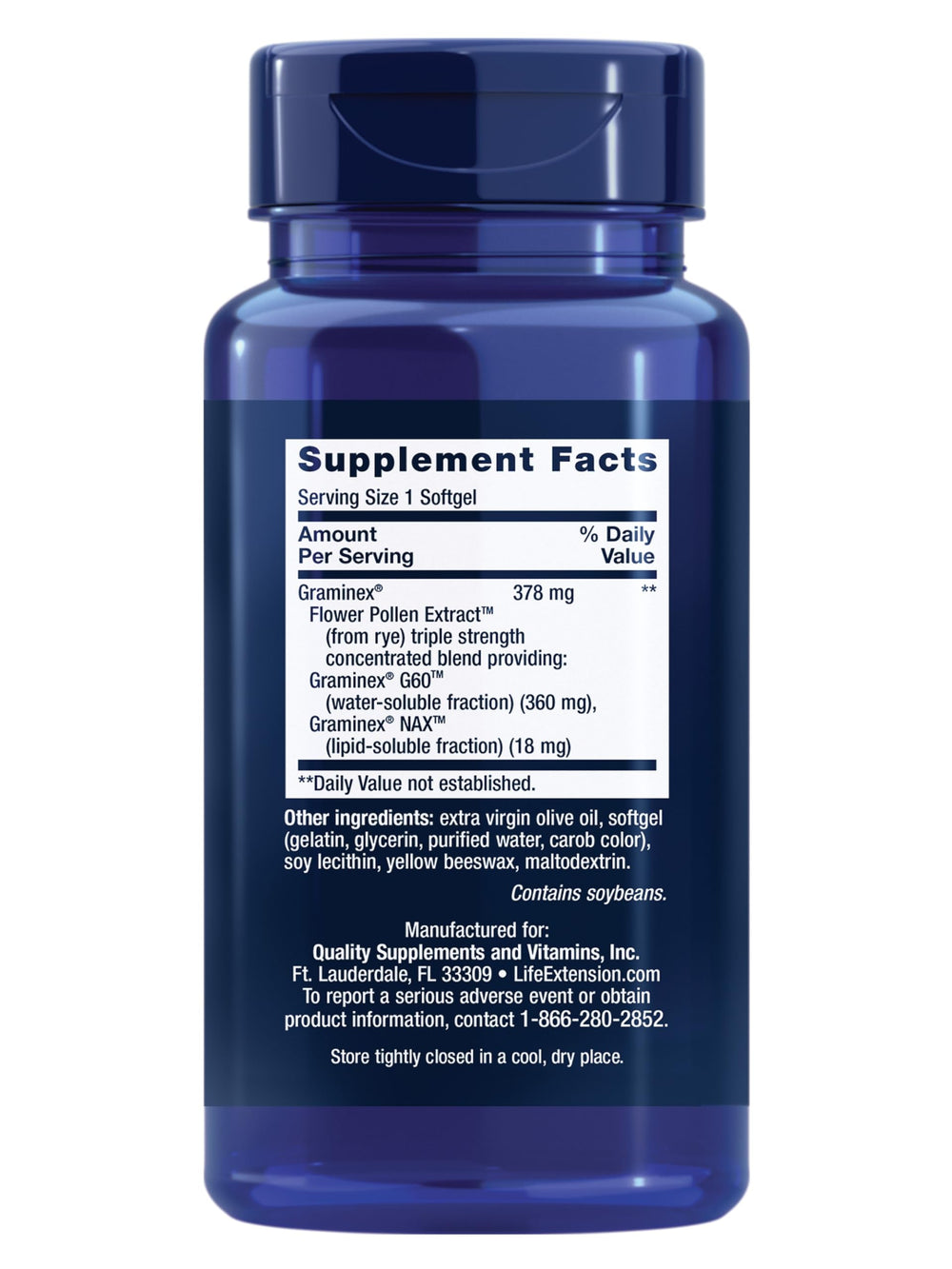 Life Extension etiqueta lateral con información de ingredientes y dosis claras