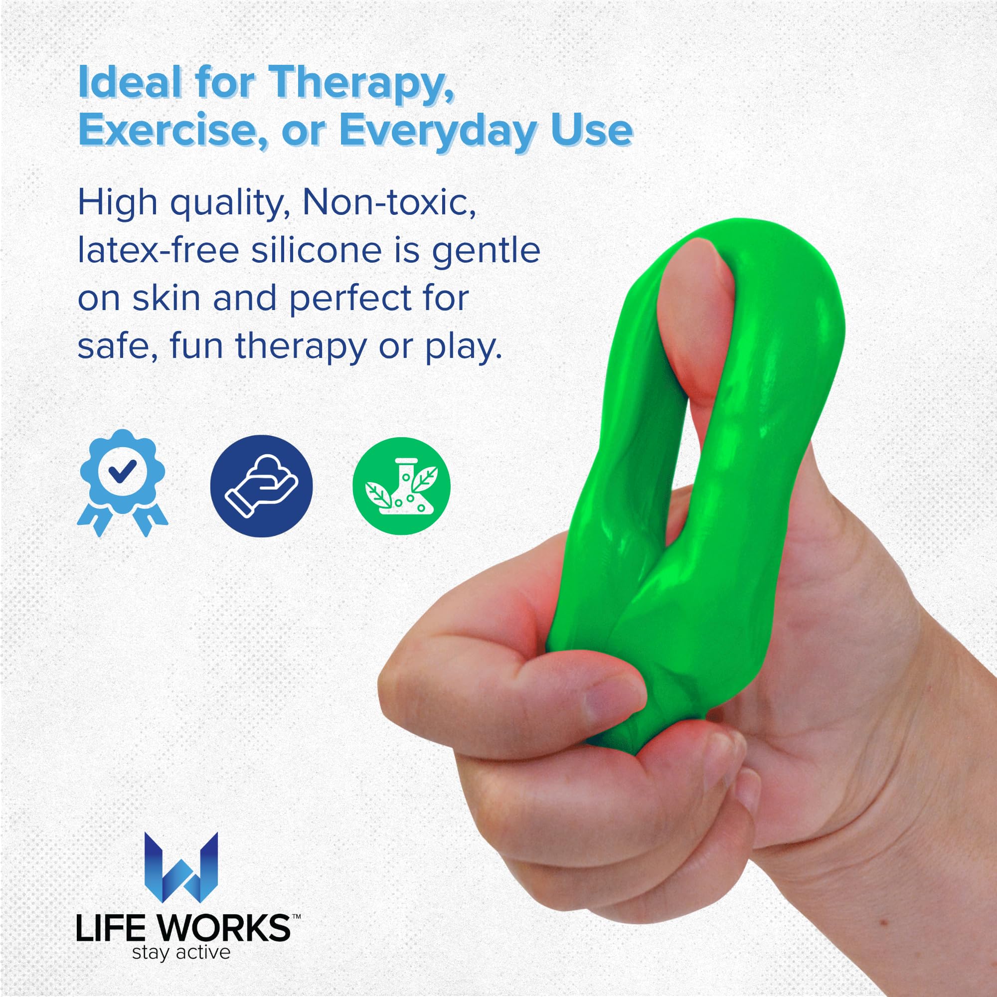 LIFE WORKS comparación de tamaño con mano para visualizar portabilidad y cantidad