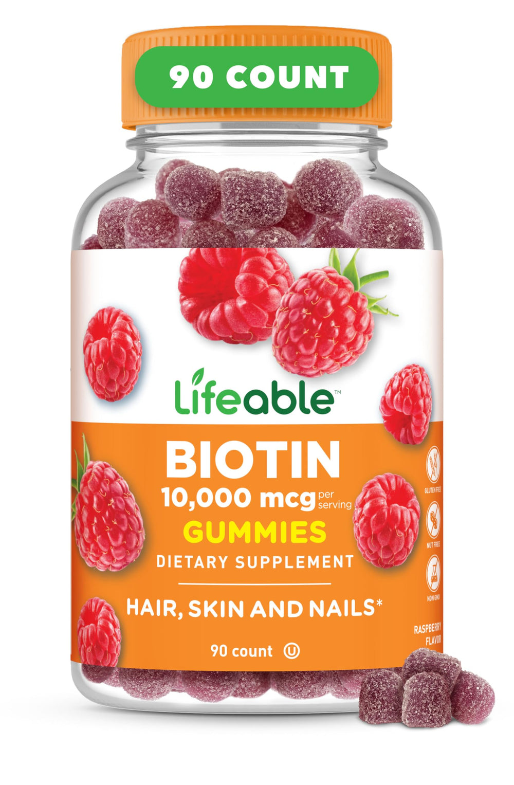 Lifeable Biotina Gominolas en botella, soporte para cabello, piel y uñas.