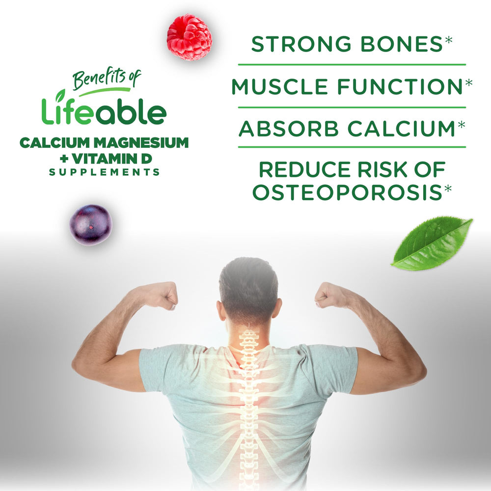 Lifeable calcio magnesio zinc d3 gomitas sabor frambuesa, ideal para apoyo diario de dientes