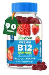 Lifeable frasco frontal mostrando 90 gominolas y beneficio de energía