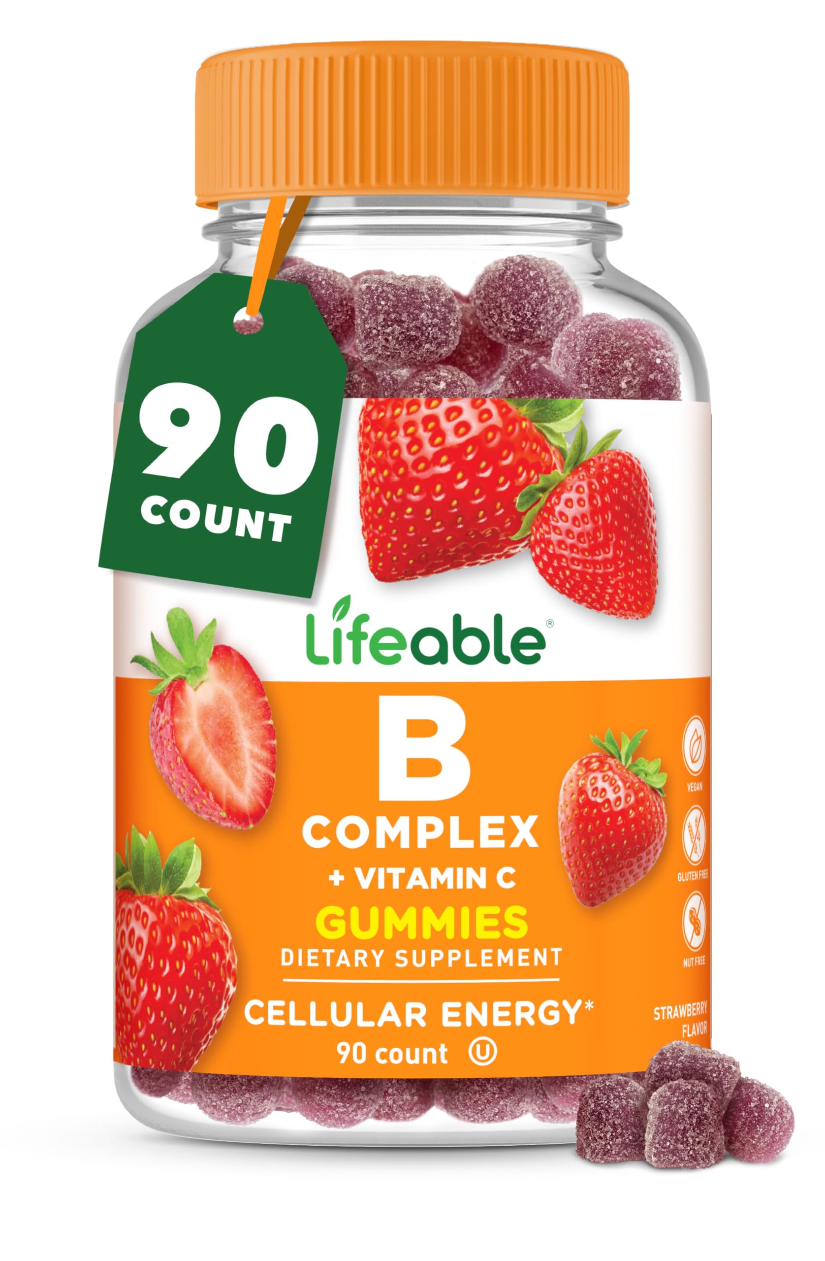 Lifeable frasco frontal mostrando 90 gominolas y etiqueta clara para elección segura