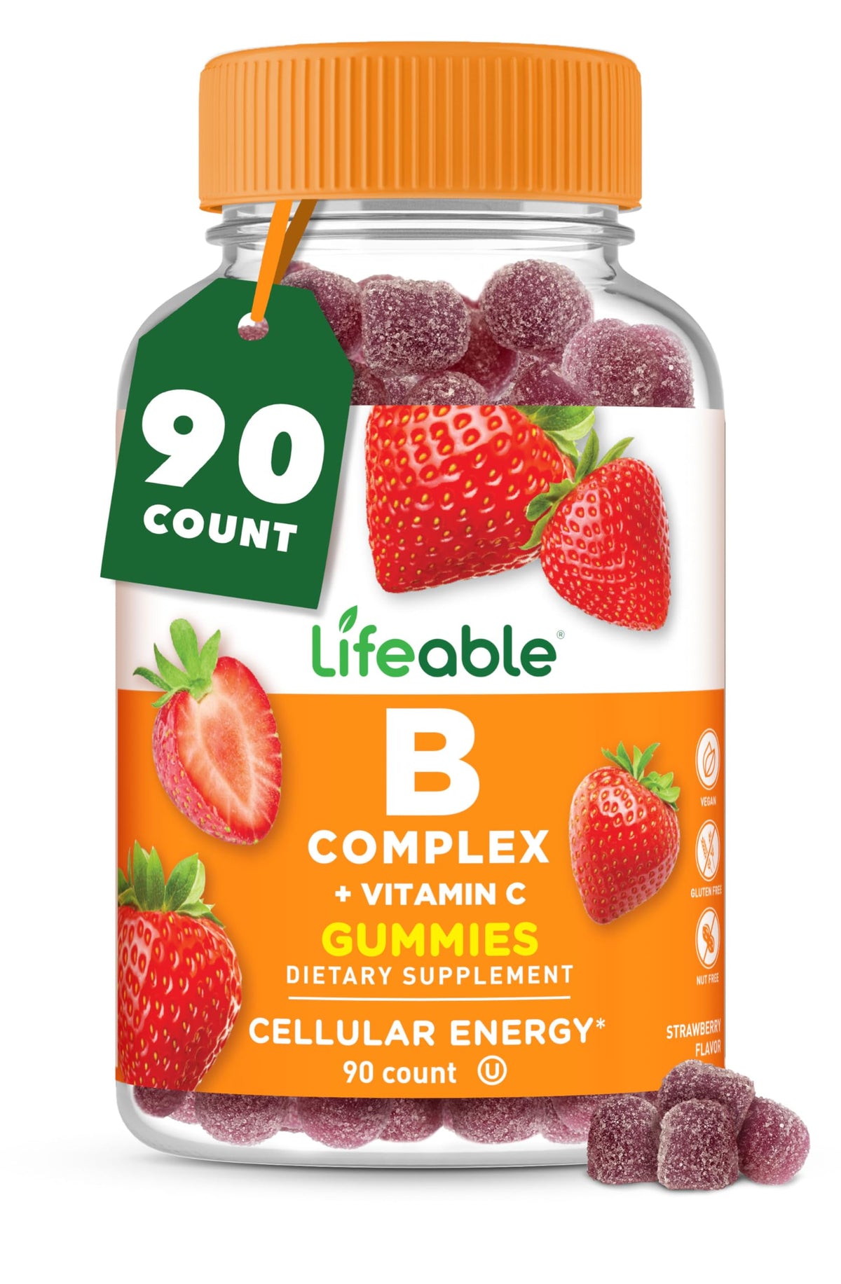 Lifeable frasco frontal mostrando 90 gominolas y etiqueta clara para elección segura