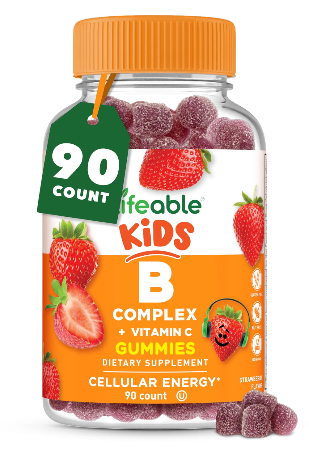 Lifeable envase frontal claro que muestra 90 gomitas y beneficios visibles