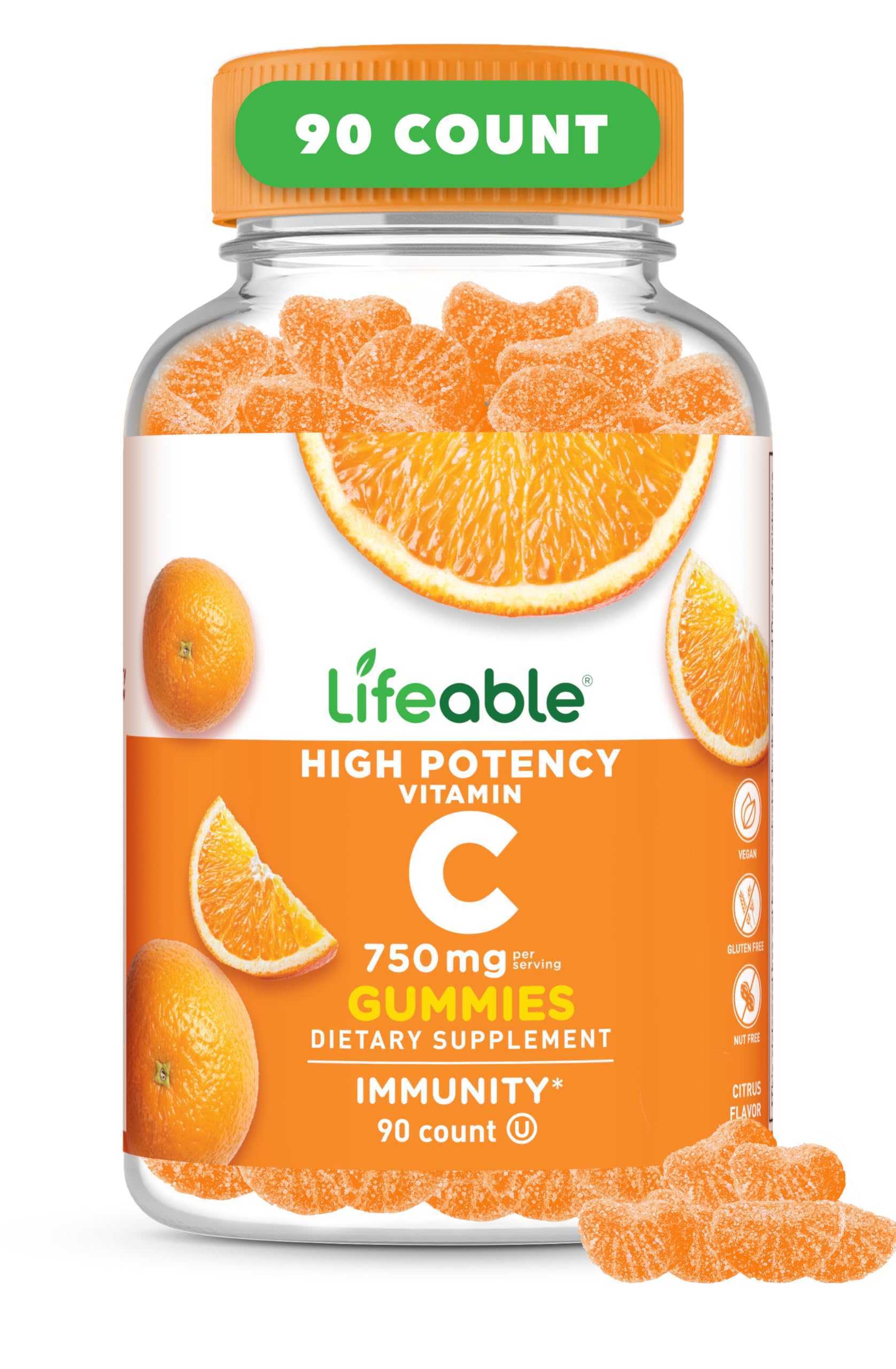 Lifeable envase frontal de gomitas vitamina C con información clara