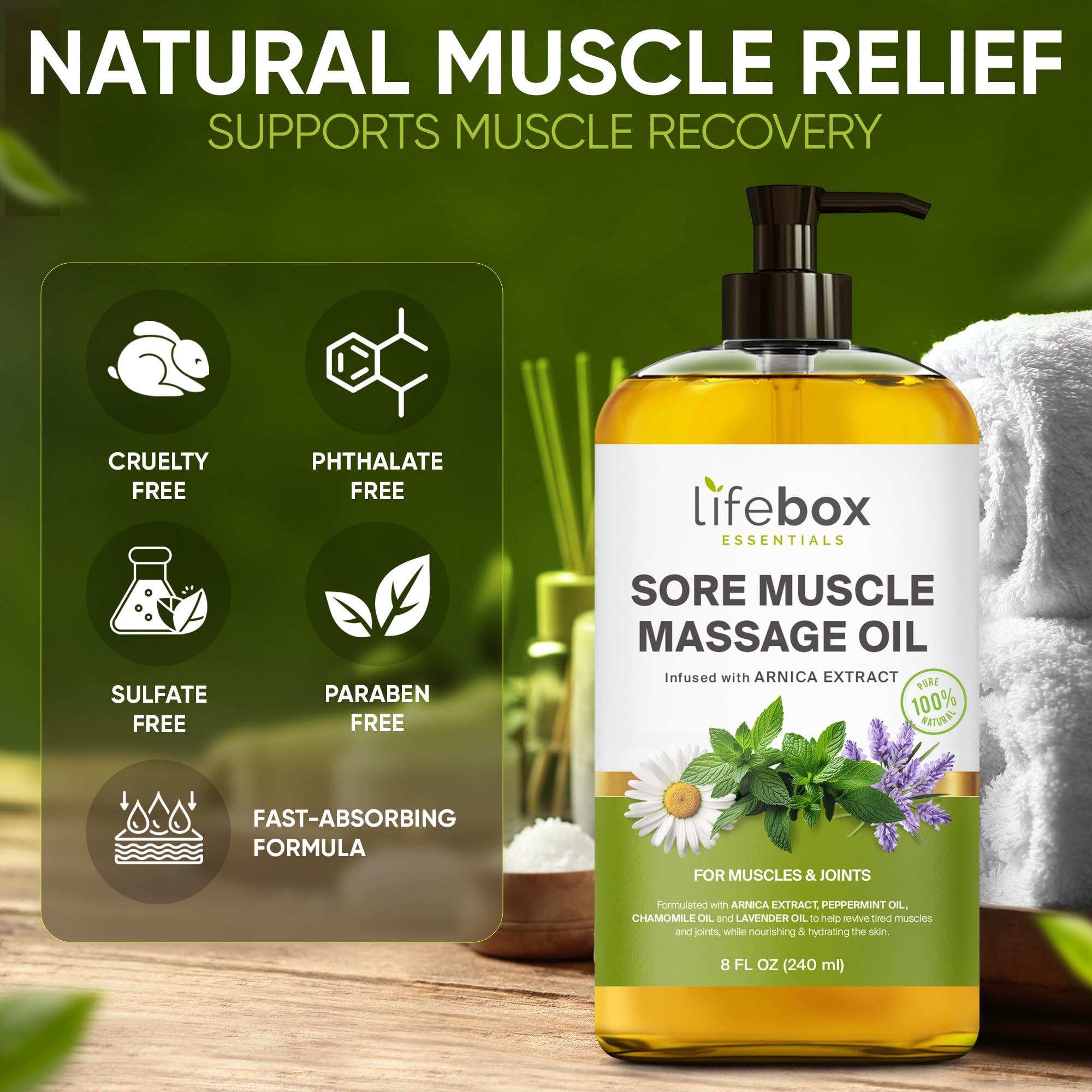 Lifebox Essentials botella en ambiente de spa transmitiendo relajación