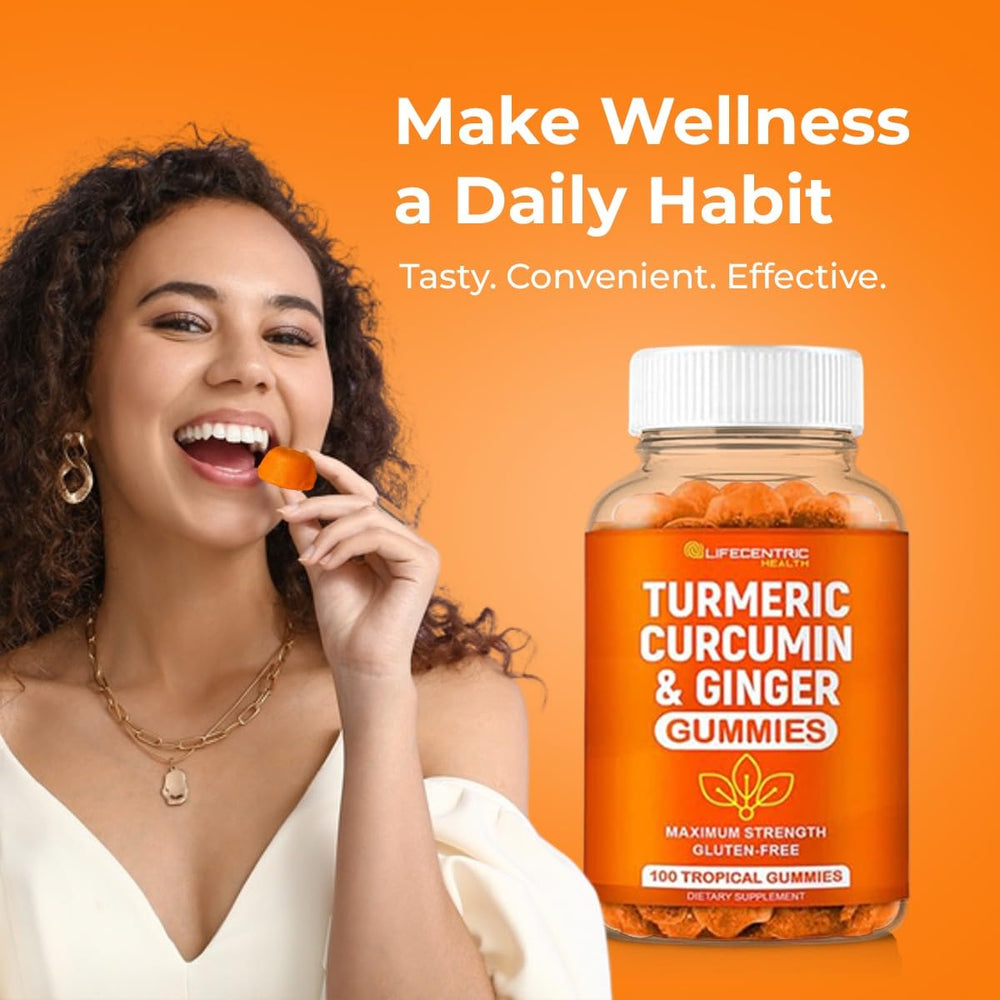 LifeCentric Health gomitas en mano para ilustrar tamaño fácil de tomar y formato masticable
