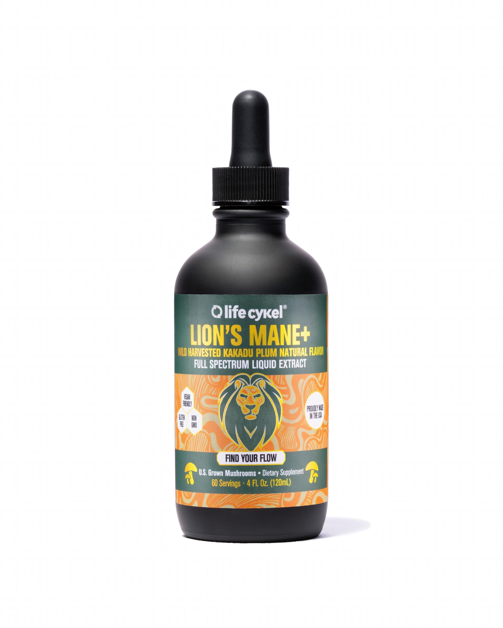 Life Cykel botella frontal de Lion's Mane con Kakadu, confianza y claridad