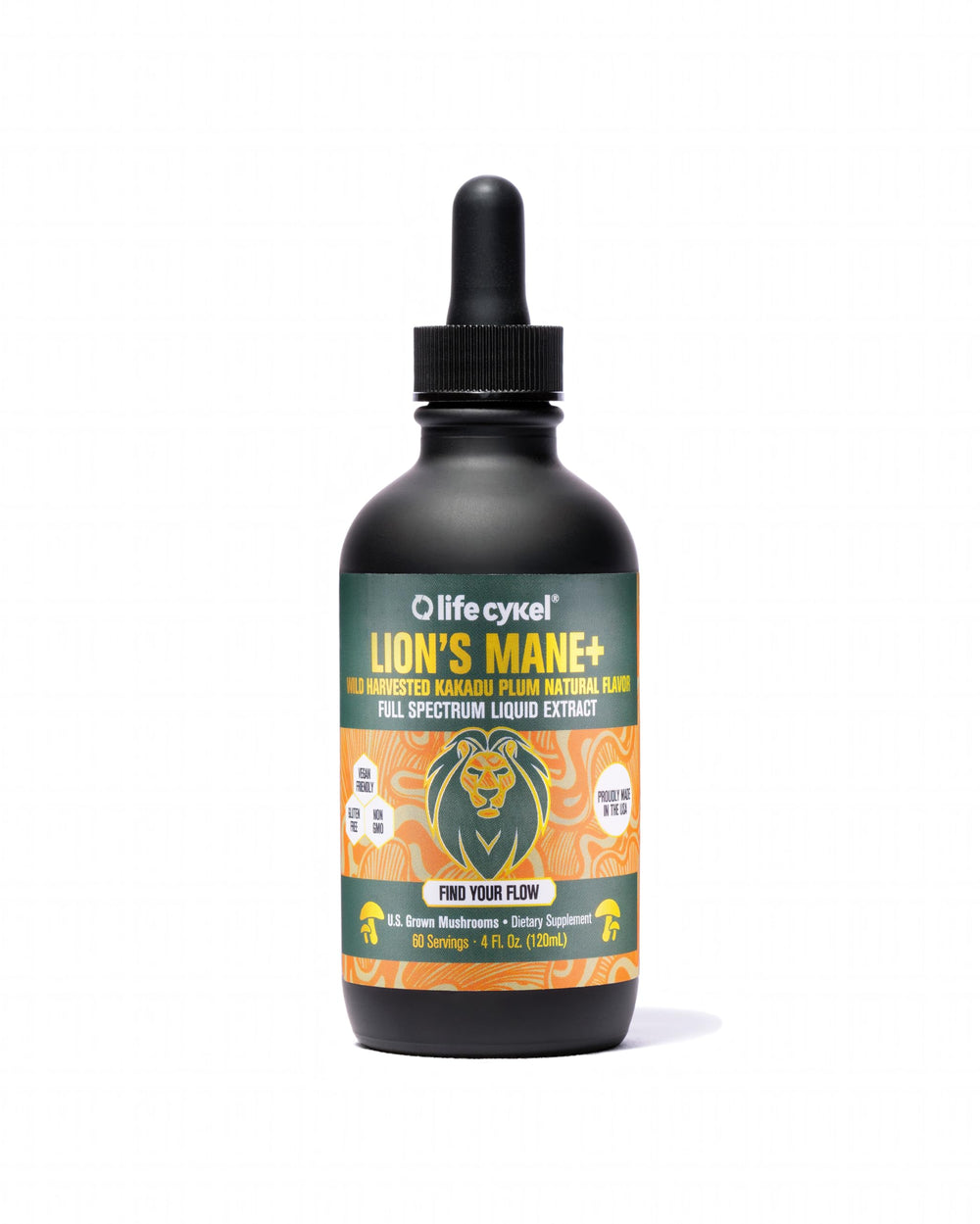 Life Cykel botella frontal de Lion's Mane con Kakadu, confianza y claridad