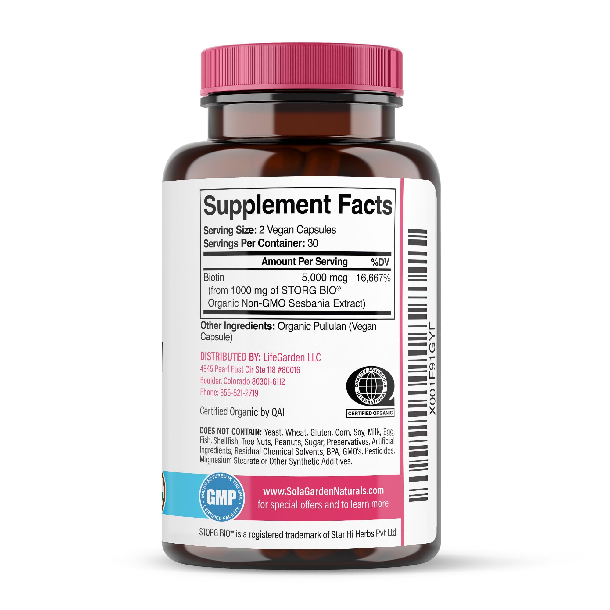 LifeGarden Naturals embalaje con sello cGMP, control de fabricación en EE. UU.