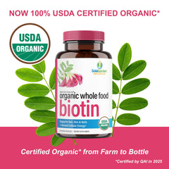 LifeGarden Naturals etiqueta USDA orgánica visible, garantía de origen vegetal