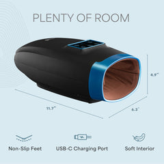 Persona usando LifePro Legra en sofá para relajación y mejor circulación