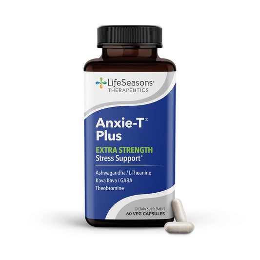 LifeSeasons Anxie-T Plus frasco frontal mostrando etiqueta y beneficios