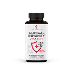 LifeSeasons Clinical Immunity envase frontal mostrando la etiqueta y beneficios principales