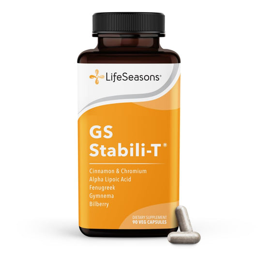 LifeSeasons GS Stabili-T vista frontal del envase mostrando la marca y beneficio