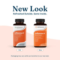 LifeSeasons Inflamma-X botella junto a una regla mostrando tamaño y cantidad práctica