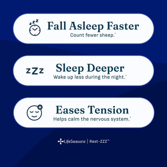 LifeSeasons primer plano de cápsulas Rest-ZZZ que muestra textura y calidad, beneficio pureza