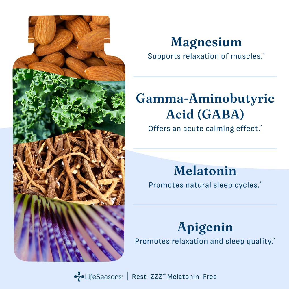 LifeSeasons etiqueta de Rest-ZZZ con ingredientes para calmar el sistema nervioso