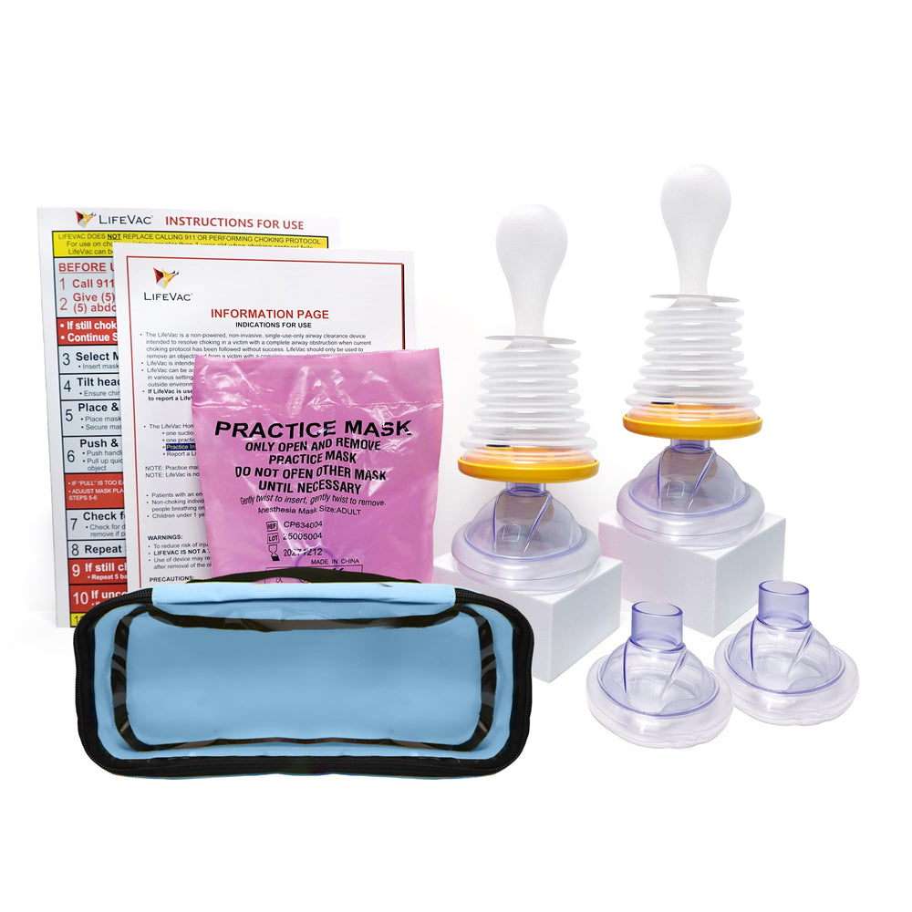 LifeVac frente del embalaje mostrando kit completo y seguridad adicional