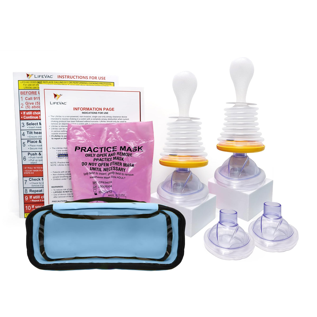 LifeVac frente del embalaje mostrando kit completo y seguridad adicional