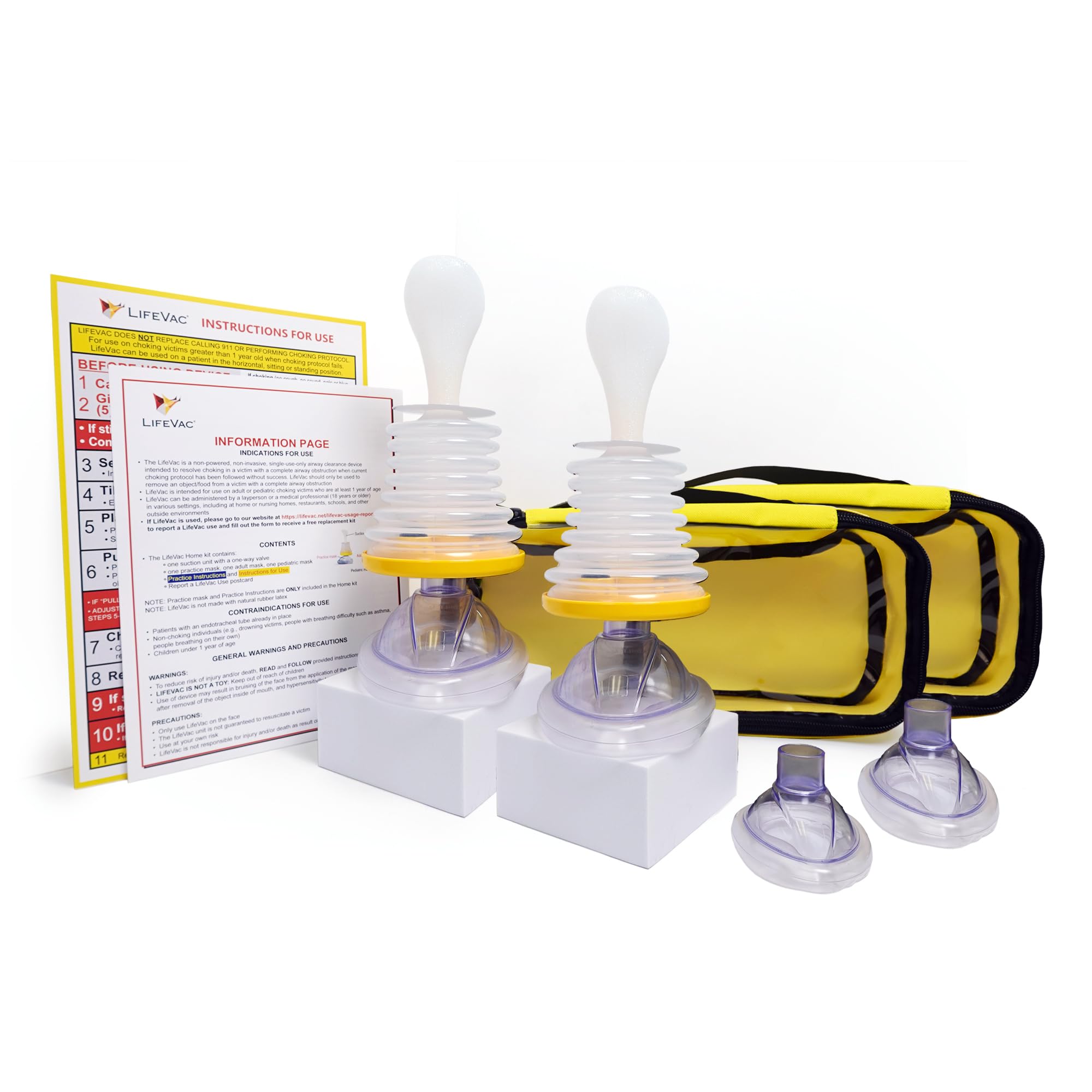 LifeVac frontal del kit amarillo mostrando diseño portátil y fácil acceso