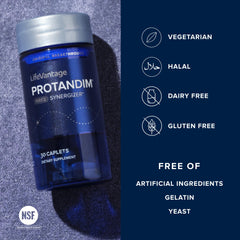 Comparación de tamaño de la cápsula Protandim en la mano para guiar dosis visualmente