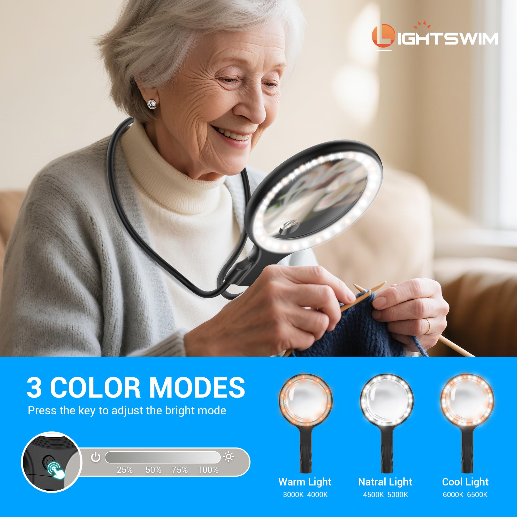 Lightswim detalle de la lente 10X enfocando pequeños caracteres y mejorando la inspección