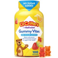L'il Critters envase frontal que muestra 100 gomitas y beneficios