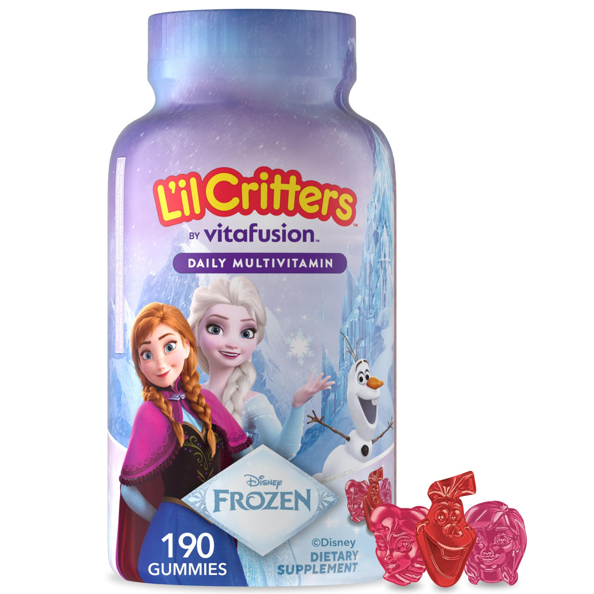 Lil Critters envase frontal mostrando 190 gomitas y beneficio conveniencia