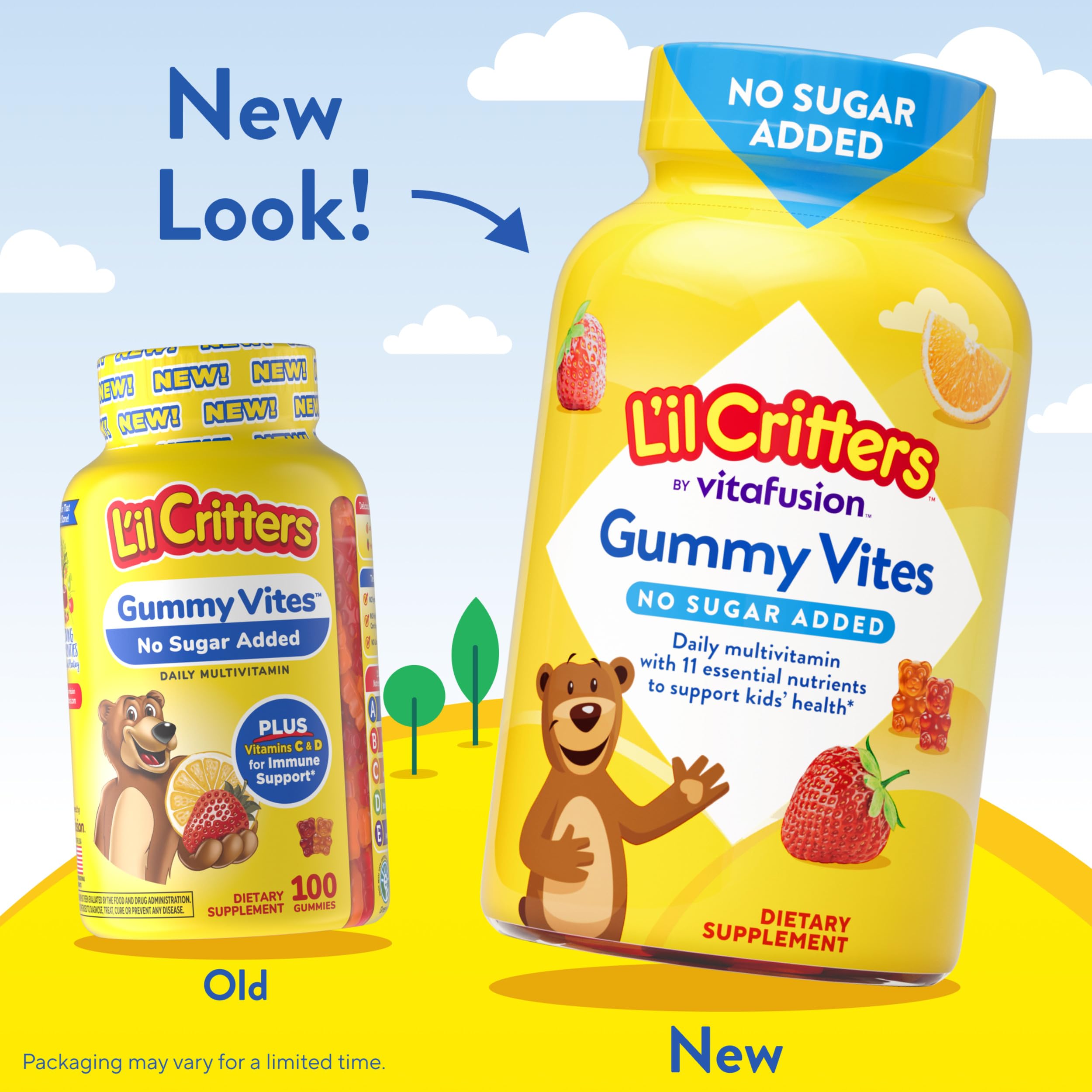L'il Critters variedad de gomitas mostrando tamaño y colores