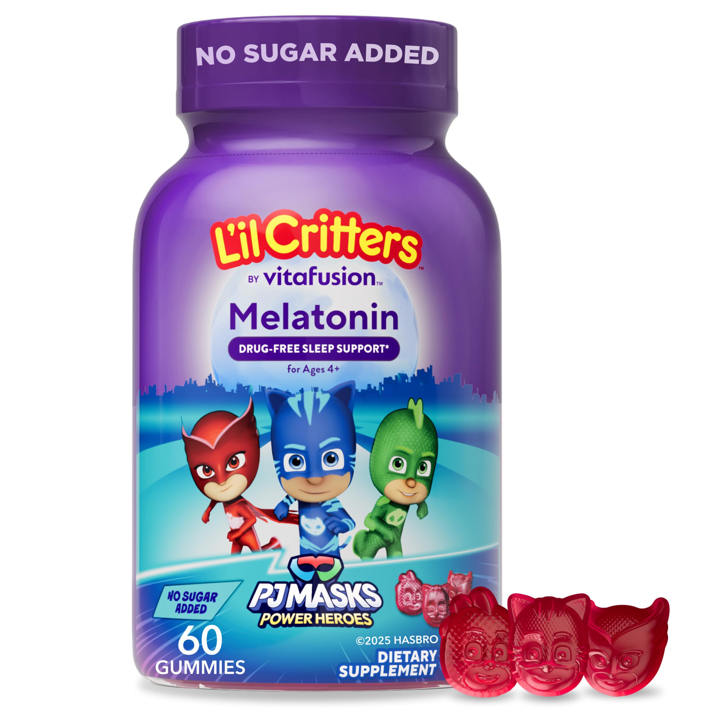 Lil Critters paquete frontal mostrando el diseño PJ Masks y beneficios visibles